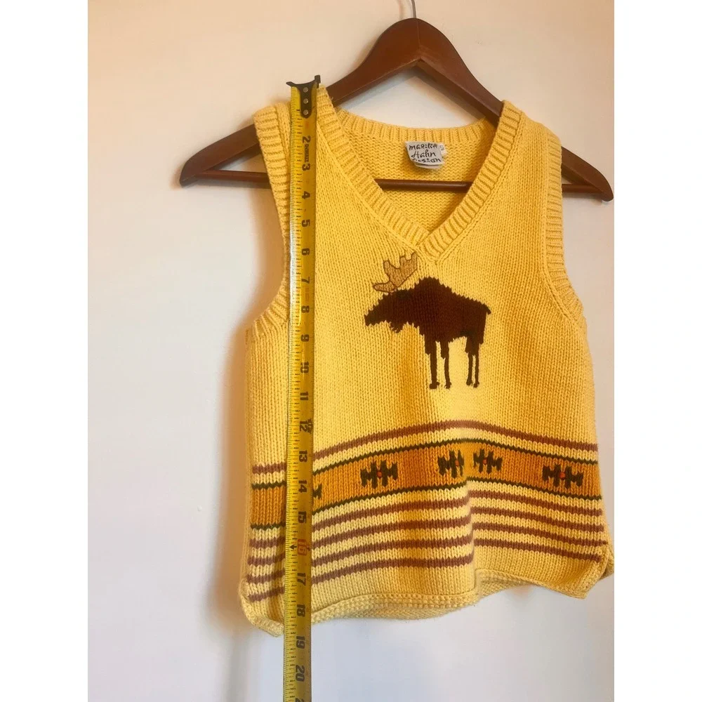 Marika Hahn Design Kids Yellow Cotton Moose Knit Sweater Vest Size 6/7 Peru‎